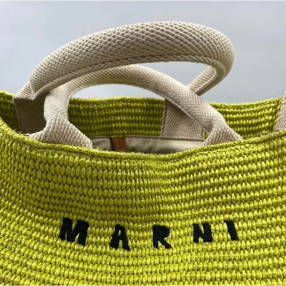 MARNI Neon Green Embroidered Raffia Tote - Picture 4 of 10